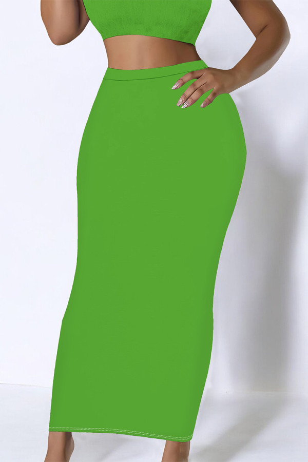 Green Casual Solid Color Skinny High Waist Solid Color Bottoms