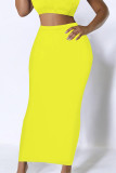 Blue Casual Solid Color Skinny High Waist Solid Color Bottoms