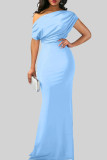 Light Purple Elegant Solid Color Patchwork Oblique Collar Long Dresses