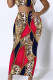 Red Casual Letters Gradient Splashed ink printing Leopard Contrast Skinny High Waist Full Print Bottoms