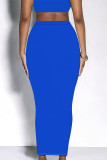 Blue Casual Solid Color Skinny High Waist Solid Color Bottoms