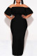 Black Sexy Solid Color Ruffle Off Shoulder Long Dresses