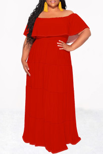 Red Sexy Solid Color Ruffle Off Shoulder Long Dresses