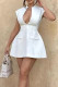 White Casual Solid Color Patchwork Deep V Neck A Line Dresses