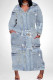 White Blue Street Faux Denim Print Pocket Contrast V Neck Printed Plus Size Dresses