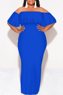Blue Sexy Solid Color Ruffle Off Shoulder Long Dresses