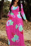 Green Casual Floral Print Pocket Contrast V Neck Printed Dresses