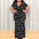 Black Casual Print Patchwork Strap Design V Neck Long Plus Size Dresses