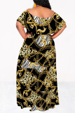 Black Sexy Leopard Print Gradient Chain print Ruffle Contrast Off Shoulder Printed Dresses