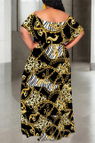 Black Sexy Leopard Print Gradient Chain print Ruffle Contrast Off Shoulder Printed Dresses
