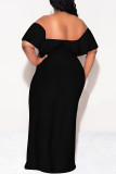 Green Sexy Solid Color Ruffle Off Shoulder Long Dresses
