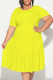 Yellow Casual Solid Color Patchwork O Neck Short Sleeve Plus Size Dresses