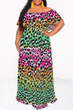Black Sexy Leopard Print Gradient Chain print Ruffle Contrast Off Shoulder Printed Dresses