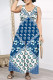 Blue Casual Geometric Print Floral Print Pocket Contrast V Neck Loose Jumpsuits