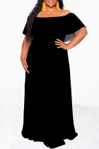 Black Sexy Solid Color Ruffle Off Shoulder Long Dresses