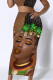 Brown Casual Print portrait Contrast Skinny High Waist Full Print Bottoms