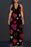 Colour Street Love Print Letters Lace Up Backless Contrast Halter Loose Jumpsuits