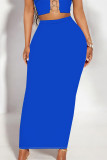 Blue Casual Solid Color Skinny High Waist Solid Color Bottoms