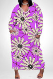 White Grey Casual Flowers Love Print Pocket Contrast V Neck Printed Plus Size Dresses