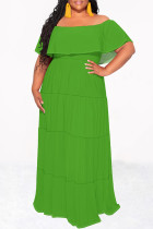 Green Sexy Solid Color Ruffle Off Shoulder Long Dresses