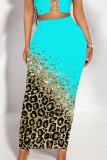 Leopard Print Casual Letters Gradient Splashed ink printing Leopard Contrast Skinny High Waist Full Print Bottoms