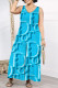 Blue Casual Letter Print Pocket Contrast V Neck Loose Jumpsuits