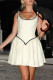 White Sexy Patchwork Zipper Contrast U Neck A Line Dresses