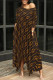 Coffee Casual Letter Print Pocket Irregular O Neck Irregular Dresses