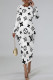 Black White Casual Letter Print Gradient Contrast O Neck Printed Dresses
