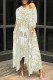 White Gold Casual Letter Print Gradient Pocket Irregular O Neck Irregular Dresses