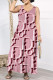 Pink Casual Letter Print Pocket Contrast V Neck Loose Jumpsuits