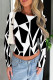 White Black Casual Print Patchwork O Neck T-Shirts