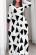 White Black Casual Print Patchwork O Neck Long Plus Size Dresses