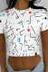 White Casual Print Patchwork O Neck T-Shirts