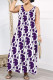 Dark Purple Casual Letter Print Pocket Contrast V Neck Loose Jumpsuits
