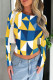 Yellow And Blue Casual Print Patchwork O Neck T-Shirts