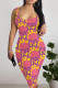 Red Sexy Letter Print Gradient Contrast U Neck Printed Dresses