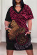 Black Street Letter Print portrait Pocket Contrast V Neck Printed Plus Size Dresses