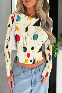 Red Blue Casual Print Patchwork O Neck T-Shirts