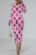Pink Casual Letter Print Gradient Contrast O Neck Printed Dresses
