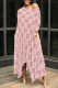 Light Pink Casual Letter Print Pocket Irregular O Neck Irregular Dresses