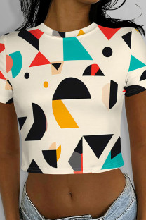 Milky Casual Print Patchwork O Neck T-Shirts