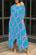 Blue Casual Letter Print Pocket Irregular O Neck Irregular Dresses