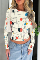 Milky Casual Print Patchwork O Neck T-Shirts