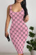 Pink Sexy Letter Print Gradient Contrast U Neck Printed Dresses
