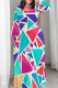 Multicolor Casual Print Patchwork O Neck Long Plus Size Dresses