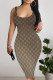 Khaki Sexy Letter Print Gradient Contrast U Neck Printed Dresses