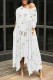 White Casual Letter Print Gradient Pocket Irregular O Neck Irregular Dresses