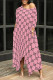 Deep Pink Casual Letter Print Pocket Irregular O Neck Irregular Dresses