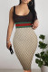 Brown Sexy Letter Print Gradient Contrast U Neck Printed Dresses